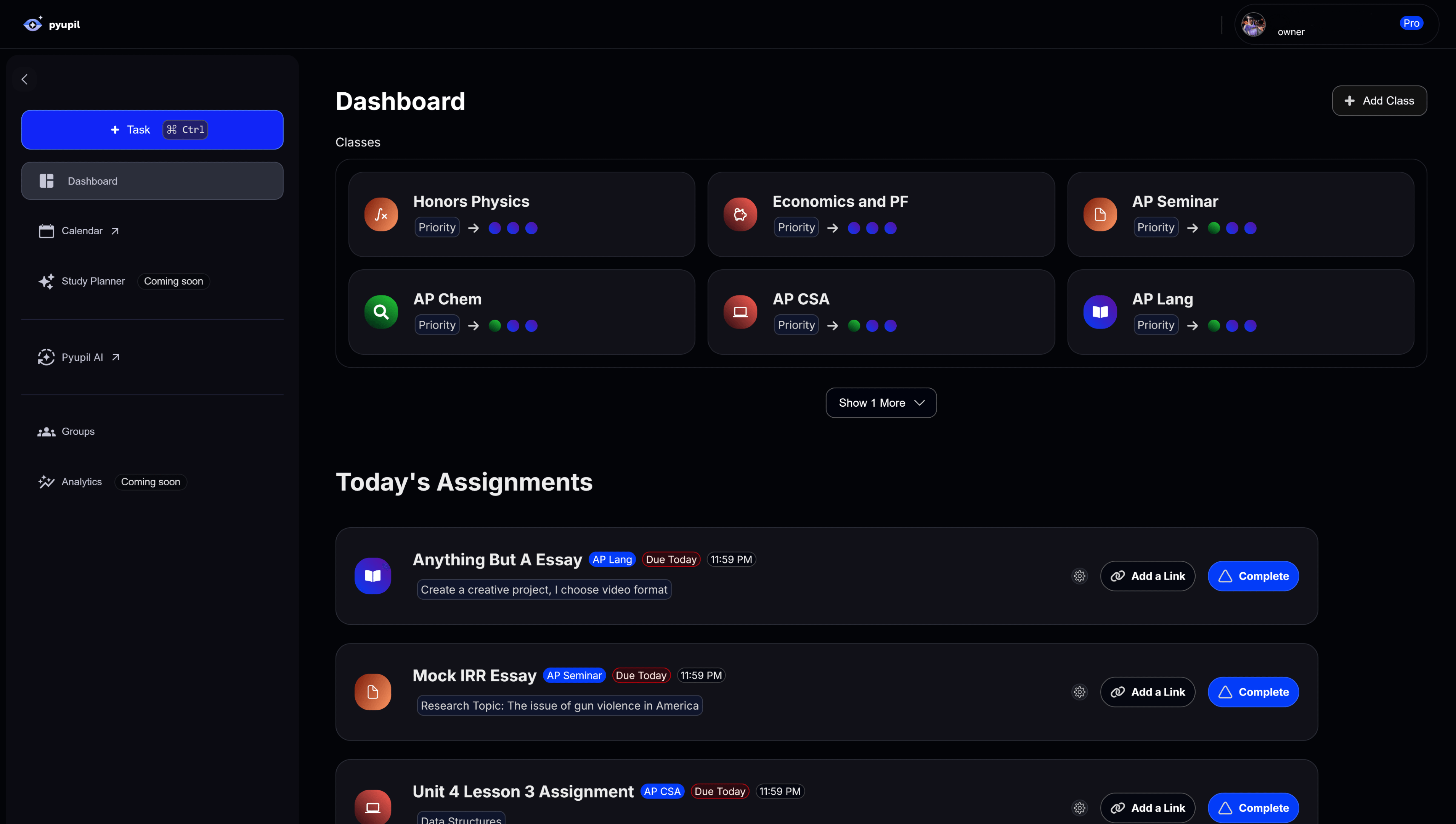 Pyupil Dashboard Preview